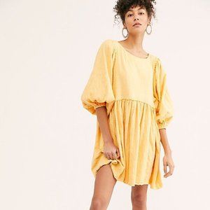 FREE PEOPLE - FP BEACH - GET OBSESSED BABYDOLL MINI DRESS - YELLOW - LARGE